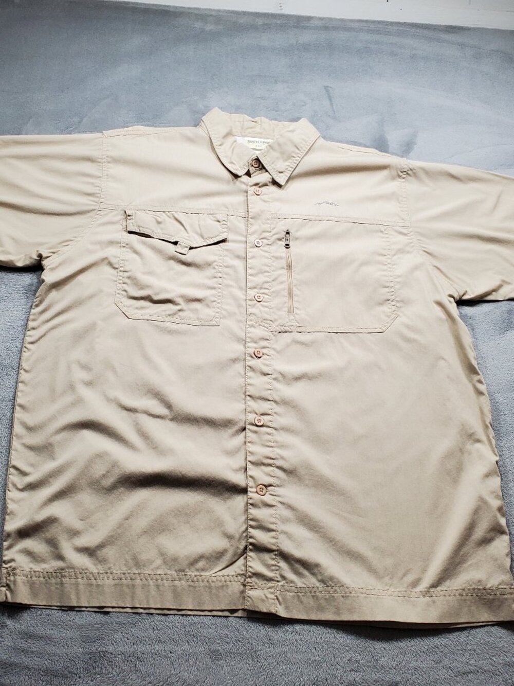 Rustic Ridge Button Up Short Sleeve Vented Outdoorsman Shirt Tan Men Sz 2XL